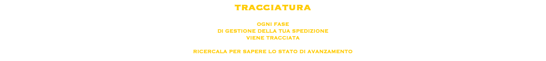 tracciatura OGNI FASE DI GESTIONE DELLA TUA SPEDIZIONE VIENE TRACCIATA RICERCALA PER SAPERE LO STATO DI AVANZAMENTO